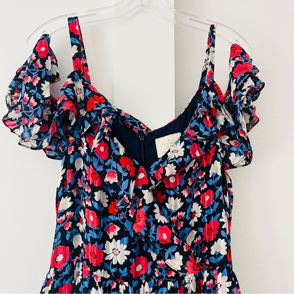 Kate Spade Navy 100% Silk Daisy Floral Midi Dress - Picture 6 of 12